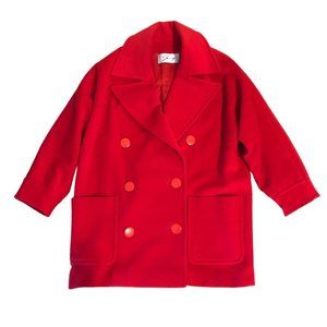 GY Pure New Wool Red Coat Jacket Double Breasted Italy Vintage Womens Size 6 EUC
